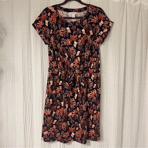 Liz Claiborne Black Coral Novelty Printed T-Shirt Dress Cotton Women’s Size L